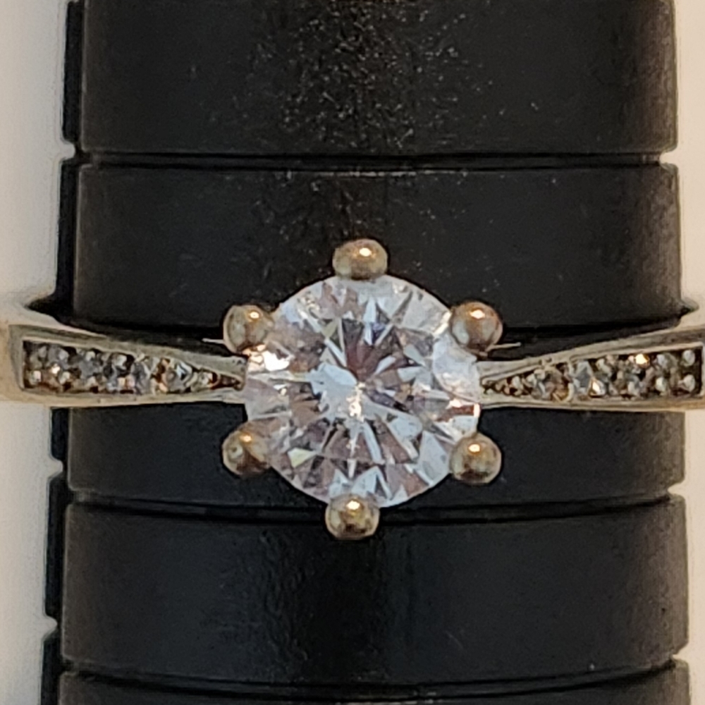 SOLD. Sterling Silver Solitaire CZ Vintage Ring,  size 8.75.